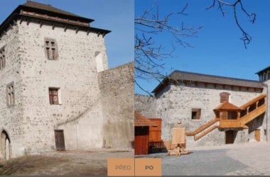 Hrad Kunětická hora_nádvoří před a po_archiv NPÚ