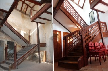 Hrad Kunětická hora_schodiště Jurkovič_před a po_archiv NPÚ